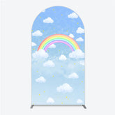 Aperturee - Aperturee Watercolor Rainbow in the Sky Arch Backdrop Pastel Clouds and Stars Baby Shower or Birthday Photo Booth Decor